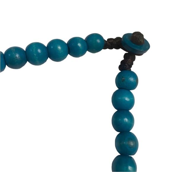 Turquoise Chunky Wooden Bead Silver Tone Bead Necklace - Picture 3 of 3